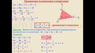 Видеоурок "Уравнение плоскости в отрезках"