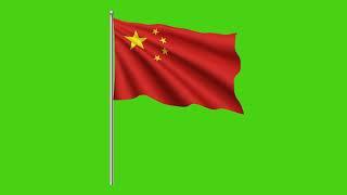 China Flag With Pole | China Flag Waving Animation - 4K Green Screen Animation