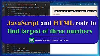 JavaScript and HTML code to find largest of three numbers  [ Example ] | SWPD 4311603