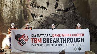 City Rail Link Tunnel Boring Machine (TBM) breakthrough at Karanga a Hape Station (Karangahape)