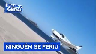 Avião monomotor faz pouso de emergência em praia de Santa Catarina