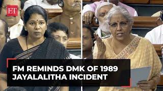 'Jayalalithaa's saree was pulled…': Sitharaman reminds DMK's Kanimozhi of 1989 TN assembly incident
