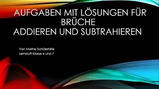 Brüche addieren und subtrahieren Aufgaben | Mathe Schülerhilfe