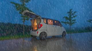 Car camping with heavy rain