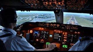 KLM B747-400ERF Beautiful Landing at AMS - Cockpit View