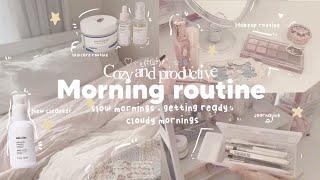 Cozy and PRODUCTIVE *MORNING ROUTINE* ₊˚⊹ ‍️|| slow mornings , getting ready , cloudy morning.