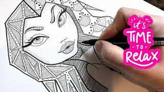 ZENTANGLE art for beginners  Zen doodle WHIMSICAL girl at an EASY, relaxed pace and calming music