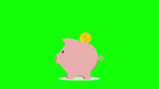 piggy bank. Animation of a coin falling into a piggy bank. 4k. Green screen footage