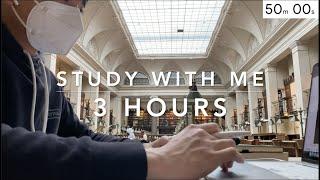 STUDY WITH ME: 3 Hours (50/10) | University Library, No Music, Background Noise, Realtime