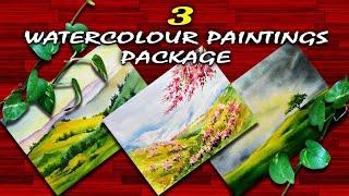  3 Long Shot Watercolour Landscape Paintings  | जलरंग निसर्गचित्र पेंटिंग