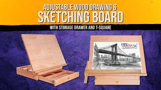 U.S. Art Supply | Adjustable Wood Artist Drawing & Sketching Board with Storage Drawer