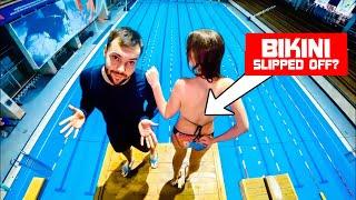 Regular girl's BIKINI Slipped off | Swimwear FAIL on a HUGE platform | Watermagic