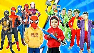 TEAM SPIDER-MAN vs BAD GUY TEAM || Save Doll SQUID GAME From The Evil Bad-Hero..!!! (Live Action )