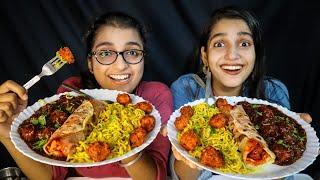 CHINESE THALI EATING CHALLENGE | MANCHURIAN NOODLES GRAVY FRANKIE CHINESE PLATTER EATING COMPETITION