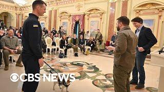 Ukrainian explosive-sniffing dog awarded medal by President Zelenskyy