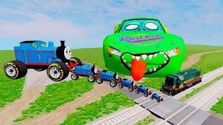 Big & Small Thomas the Tank Engine and Thomas Friend with Lighting Mcqueen vs Train | BeamNG.Drive