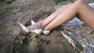 Gianmarco lorenzi high heels pumps hard abuse on the beach, high heels dirty, wet high heels (# 793)