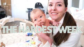 day in the life with a newborn (ALMOST 4 WEEKS OLD) | the hardest week  + homeschool + grocery haul