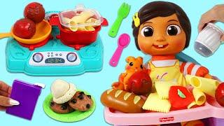 Cocomelon Baby Nina Gets Ready for Bed Pretend Cooking Huge Pasta Dinner Meal & Bubble Bath Wash!