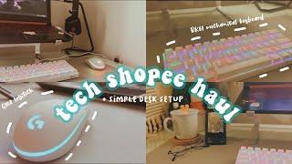 tech shopee haul unboxing•RK61 mechanical keyboard, logitech G102 mouse ori vs fake, laptop stand⌨️