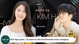 [Superstar Voting Results] Kim Hye-yoon, 1st place in the 63rd female actor category… Kim Hee-jae, 1