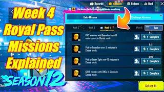 Season 12 Week 4 Royale Pass Missions Explained PUBG Mobile | Week 4 rp Missions Pubg Season 12