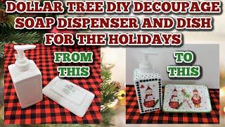 DOLLAR TREE DIY DECOUPAGE SOAP DISPENSER AND DISH