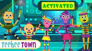 Skeleton Robot Finger Family - Midnight Lab Story | Spooky Songs For Kids by Teehee Town