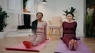 Black women and Asian women feet curls yoga