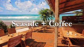 Outdoor seaside cafe ambience with relaxing jazz music and ocean waves sound #8
