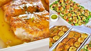 سمك فيليه مشوي مع أطيب سلطه روبيان وبطاطا مشويهGrilled fish, grilled potatoes and shrimp salad