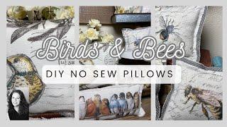 No Sew Mini Pillows For Spring // IOD Transfers & Stamps // Decoupage // Birds & Bees // Fun & Easy