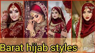 Barat hijab styles for brides |Hijab ideas on Barat #wedding #dress#musli#hijab#bridal