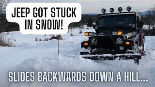 Jeep Wrangler TJ Snow Plowing Almost Slides Off A Hill!