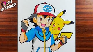 How To Draw Ash and Pikachu From Pokemon | how to draw ash and pikachu step by step