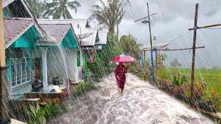 Super heavy rain in beautiful village, Indonesian rural life, Rain sounds for insomnia