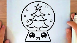 HOW TO DRAW A CUTE CHRISTMAS SNOW GLOBE