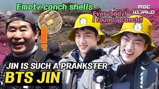 [ENG/JPN/ESP] Prankster Jin keeps messing around with empty conch shells #BTS #JIN