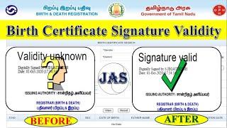 Digital Signature Validate in PDF / Birth Certificate Online Download /பிறப்பு சான்றிதழ்