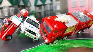 CARTOONS about Toy Cars Drive. Video for children about police cars with firefighters