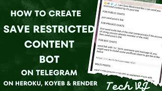 How To Create Save Restricted Content Bot On Telegram For Free On Heroku, Koyeb & Render | Tech VJ