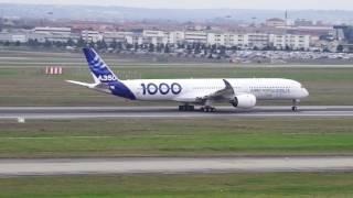 Airbus A350-1000 takes off with strong wind