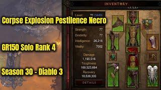 Season 30 Pestilence Corpse Explosion Necromancer GR150 Solo Rank 4 - Diablo 3