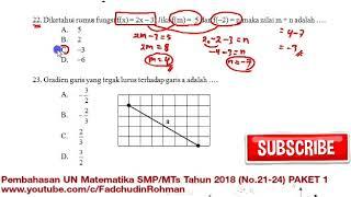 Pembahasan UN UNBK Matematika SMP 2018 Paket 1 (No.21-24)