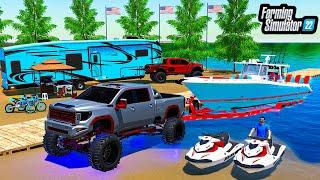 MILLIONAIRES GO JULY 4TH CAMPING! (BOATS, DIRTBIKES, FOUR WHEELER) | FS22