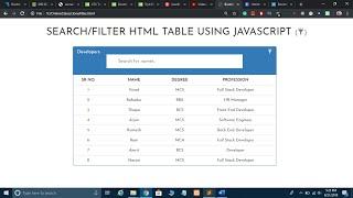Create a Search Bar & Filter Table using JavaScript in Hindi