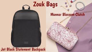 Zouk Jet Black Statement Backpack and Munnar Blossom Clutch