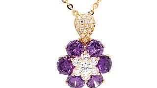 Towne Jewelers 18KY Purple Amethyst And Cubic Zirconia Flower Pendant