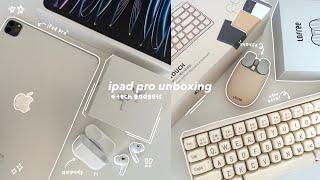 ipad pro unboxing ️ [new tech accessories, apple airpods, + minimalistic home screen]