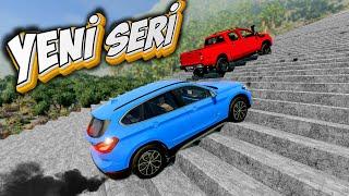 MERDİVENDEN ARABALARI ÇIKARDIM // Cars vs Stairs (Long Stairs) // ABSÜRT DENEY // BeamNG.drive